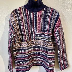 Tory Burch Wool Alpaca Blend Fair Isle Turtleneck Sweater Multicolor Small Wooly